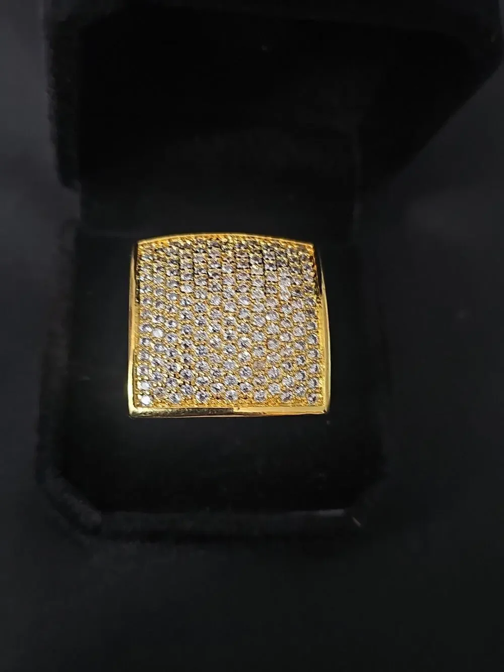 Gold-Plated brass Men's Ring SIZE 9 Square Pavé Cubic Zirconia 24.7mm